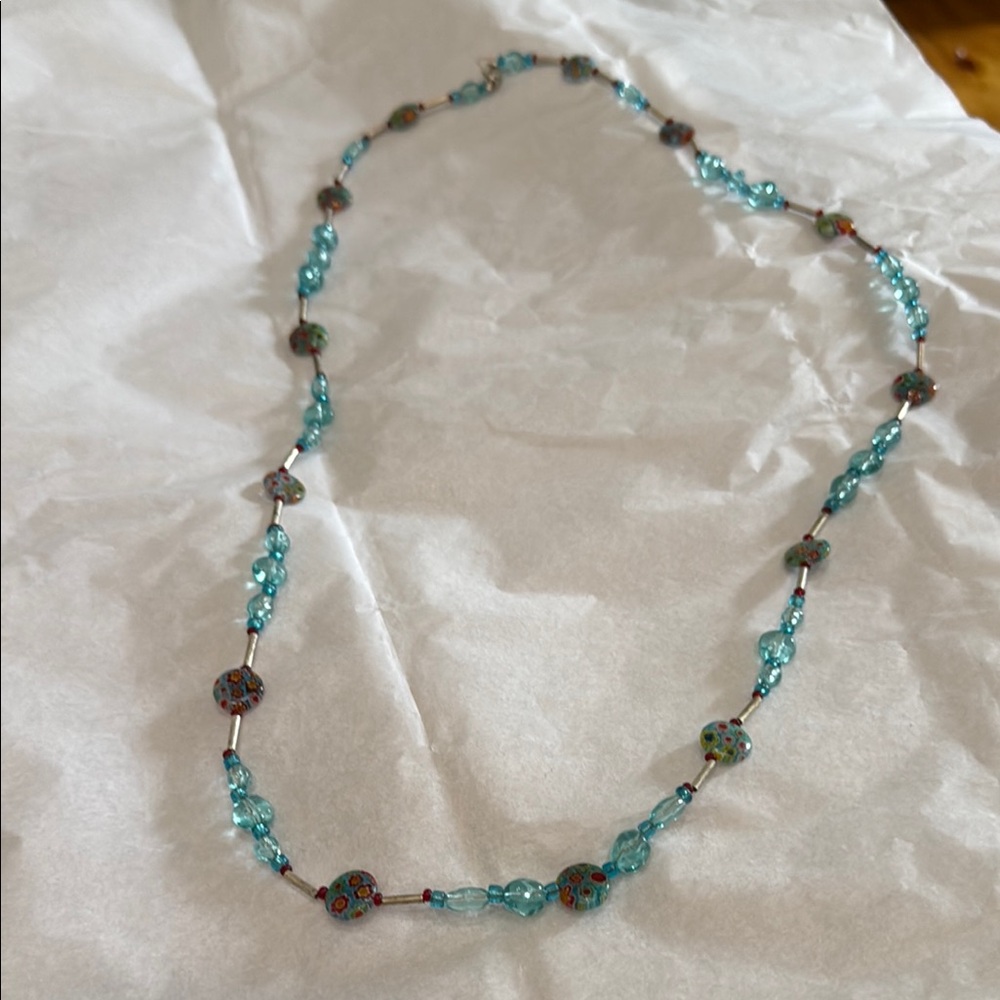 Elegant Blue Beaded Necklace with Silver Accents
